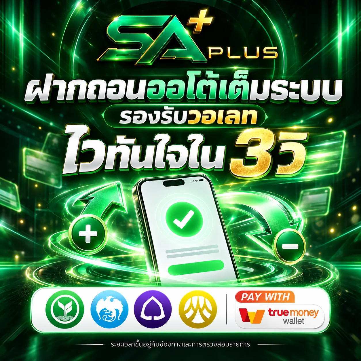 SAPLUS ฝากถอนออโต้เต็มระบบ รองรับวอเลท ไวทันใจใน 3 วิ
